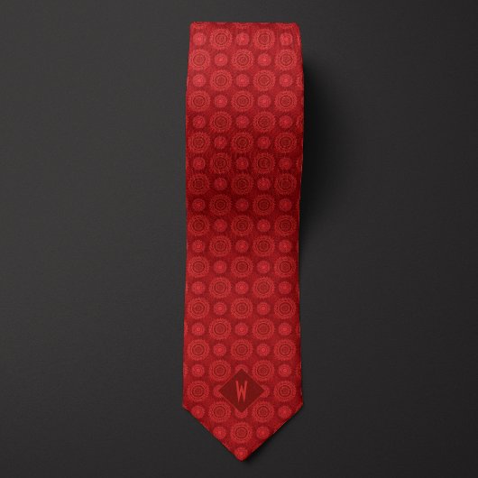 Granatrotes Mandala-Monogramm Krawatte