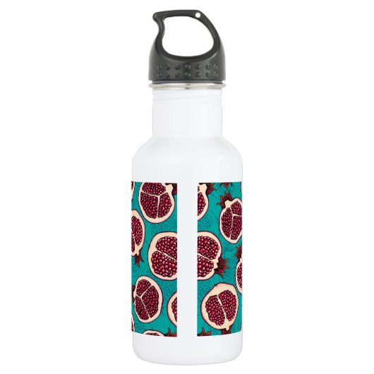 Granatscheiben auf Türkis Edelstahlflasche (Rückseite)
