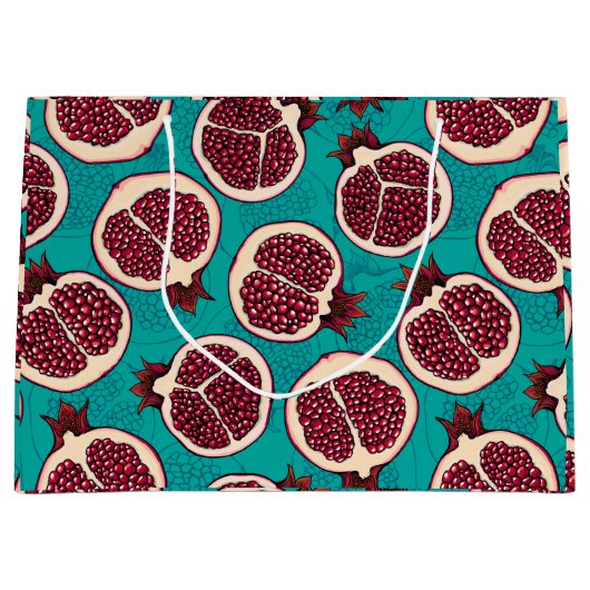 Granatscheiben auf Türkis Große Geschenktüte (Vorderseite)