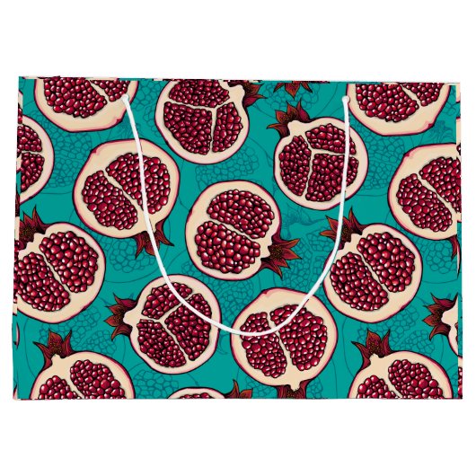 Granatscheiben auf Türkis Große Geschenktüte (Rückseite)