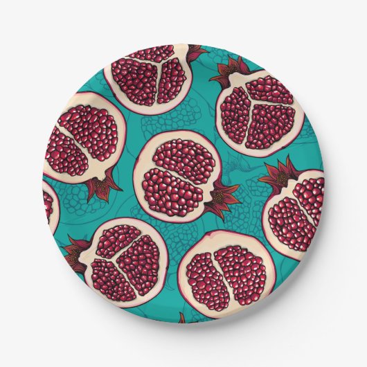 Granatscheiben auf Türkis Pappteller (Vorderseite)