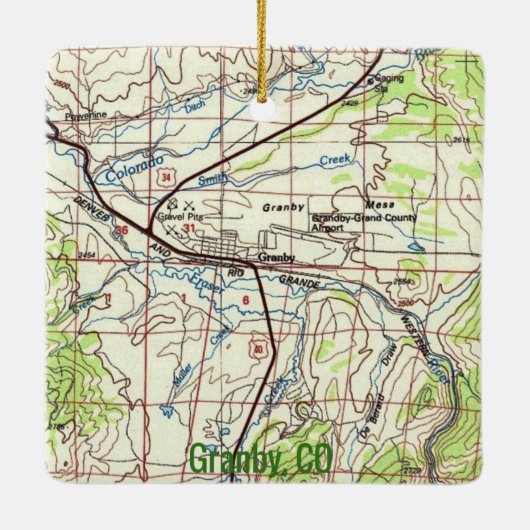 Granby CO Topo Karte Keramikornament (Rückseite)