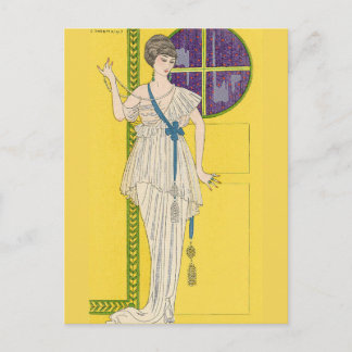 Grand Abend Dress in Satin von George Barbier Postkarte