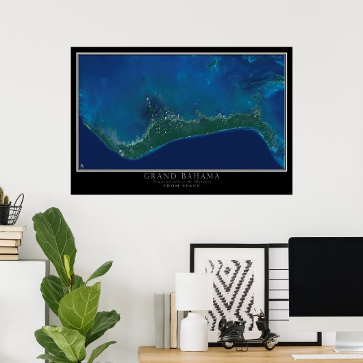 Grand Bahama Island From Space Satellite Map Poster (Heimbüro)