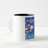 Grand Bahama Vintag Tropical Fish Reiseplakat Zweifarbige Tasse (Vorderseite Links)