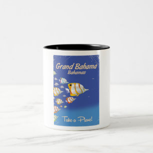 Grand Bahama Vintage Tropischer Fisch Reiseplakat Zweifarbige Tasse
