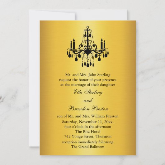 Grand Ballroom Wedding Invitation 2 (gold & schwar Einladung (Vorderseite)
