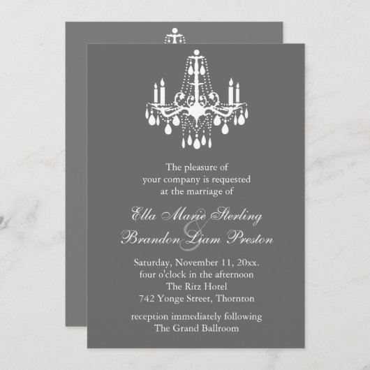 Grand Ballroom Wedding Invitation 2 (grau) Einladung (Vorne/Hinten)