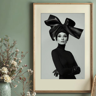 Grand Bow: Monochrome Haute Couture Portrait Poster