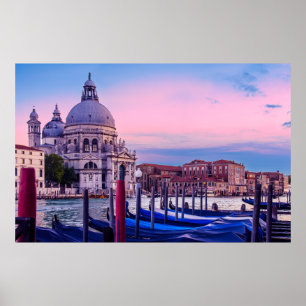 Grand Canal with gondolas and church in Venice Poster