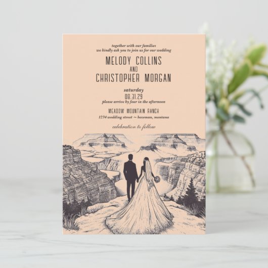 Grand Canyon Couple Wedding Einladung (Stehend Vorderseite)
