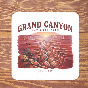 Grand Canyon National Park Sonnenuntergang Vintage Quadratischer Aufkleber