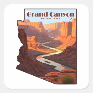 Grand Canyon Nationalpark Arizona Karte Quadratischer Aufkleber