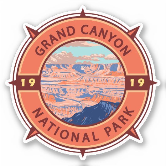 Grand Canyon Nationalpark Retro Kompass Emblem Aufkleber (Vorderseite)