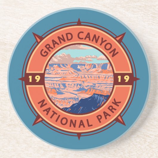 Grand Canyon Nationalpark Retro Kompass Emblem Getränkeuntersetzer (Vorne)