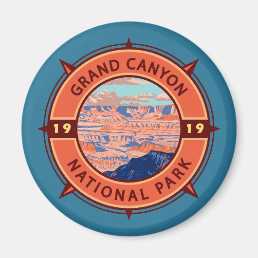 Grand Canyon Nationalpark Retro Kompass Emblem Magnet (Vorne)