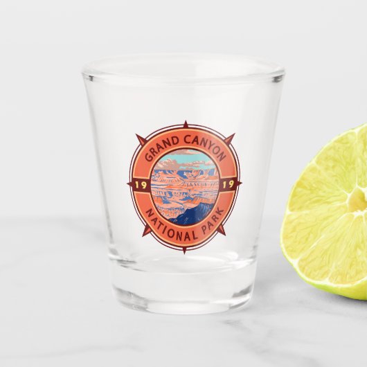 Grand Canyon Nationalpark Retro Kompass Emblem Schnapsglas (Vorderseite)