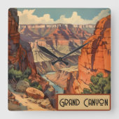 Grand Canyon Retro Reisedesign Quadratische Wanduhr (Vorderseite)