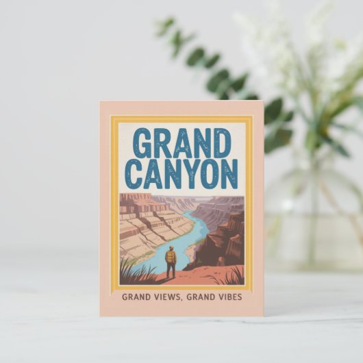 Grand Canyon USA Retro National Park Hiker Postkarte (Stehend Vorderseite)