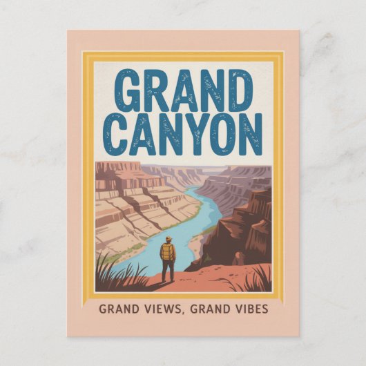 Grand Canyon USA Retro National Park Hiker Postkarte (Vorderseite)