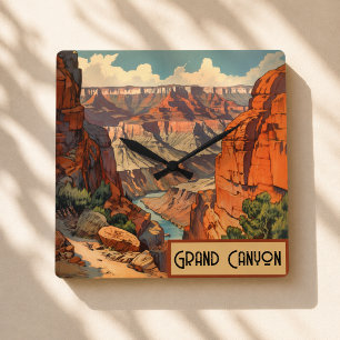 Grand Canyon Vintage Südwest-Landschaft Quadratische Wanduhr