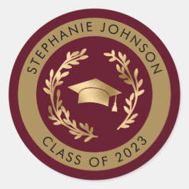 Grand Cap and Wreath Maroon Gold Class 2025 Runder Aufkleber