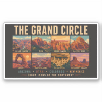 Grand Circle National Parks Landmarks Illustration Aufkleber