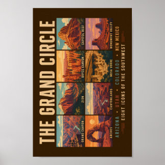 Grand Circle National Parks Landmarks Illustration Poster