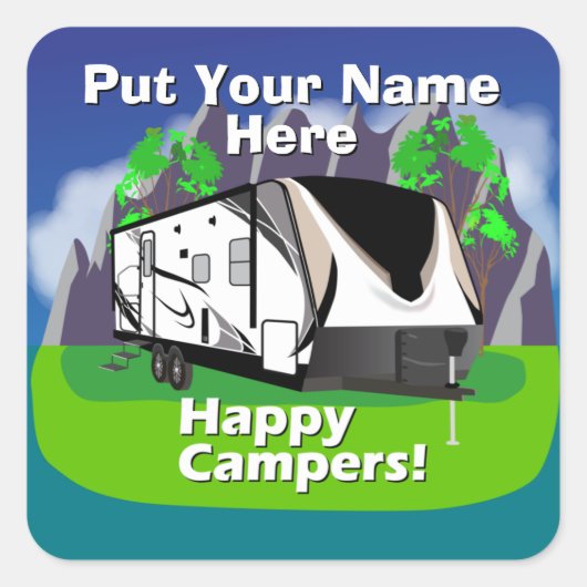 Grand Design Imagine 2150RB Happy Camper Design Quadratischer Aufkleber (Vorderseite)