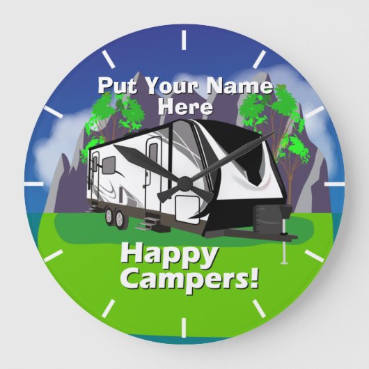 Grand Design Imagine Happy Campers Design Große Wanduhr (Vorderseite)