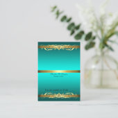 Grand Duchess Aquamarin & Gold Scroll Table Platzk Platzkarte (Stehend Vorderseite)