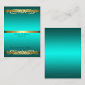 Grand Duchess Aquamarin & Gold Scroll Table Platzk Platzkarte (Vorne/Hinten)