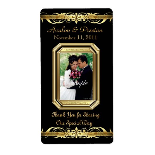 Grand Duchess Black Foto Gold Wine Wedding Label (Vorne)