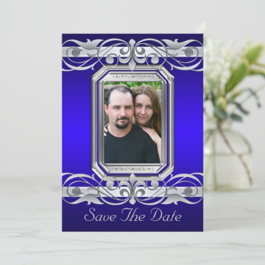 Grand Duchess Blue Save the Date Silver Einladung (Stehend Vorderseite)