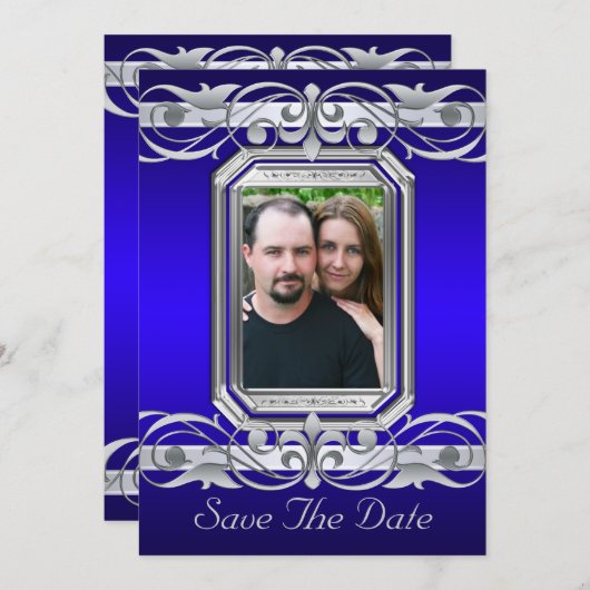 Grand Duchess Blue Save the Date Silver Einladung (Vorne/Hinten)