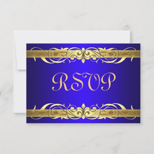 Grand Duchess Gold Scroll Blue RSVP Card Karte (Vorderseite)