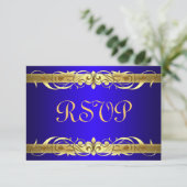 Grand Duchess Gold Scroll Blue RSVP Card Karte (Stehend Vorderseite)