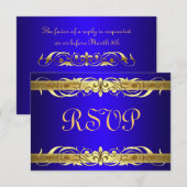 Grand Duchess Gold Scroll Blue RSVP Card Karte (Vorne/Hinten)