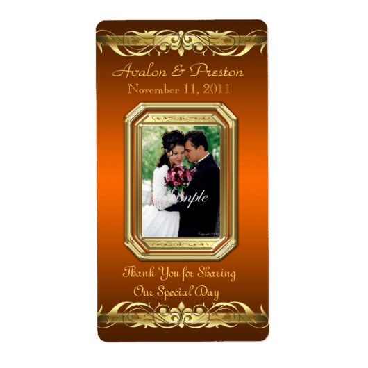 Grand Duchess Orange Foto Gold Wine Wedding Label (Vorne)
