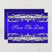 Grand Duchess Silver & Blue Save the Date Postcard Ankündigungspostkarte (Vorne/Hinten)