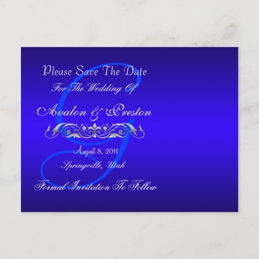 Grand Duchess Silver & Blue Save the Date Postcard Ankündigungspostkarte (Rückseite)