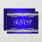 Grand Duchess Silver Scroll Blue RSVP Card (Vorne/Hinten)