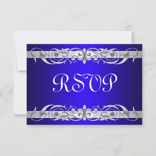 Grand Duchess Silver Scroll Blue RSVP Card Karte (Vorderseite)