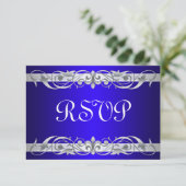Grand Duchess Silver Scroll Blue RSVP Card Karte (Stehend Vorderseite)