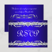 Grand Duchess Silver Scroll Blue RSVP Card Karte (Vorne/Hinten)