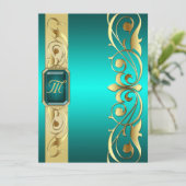 Grand Duke Aquamarin Jewel Gold Scroll Aquamarin E Einladung (Stehend Vorderseite)