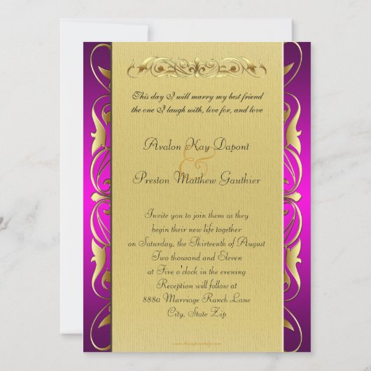 Grand Duke Pink Jewel Gold Scroll Rosa Einladung (Rückseite)