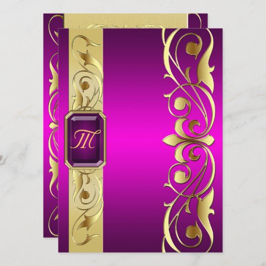Grand Duke Pink Jewel Gold Scroll Rosa Einladung (Vorne/Hinten)
