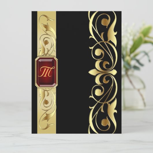 Grand Duke Red Jewel Gold Scroll Black Einladung (Stehend Vorderseite)
