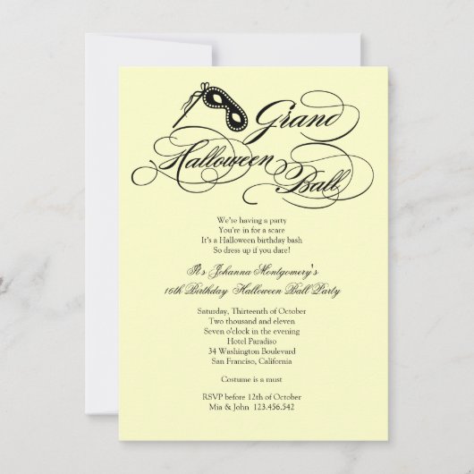 Grand Halloween Ball Costume Party Einladung (Vorderseite)